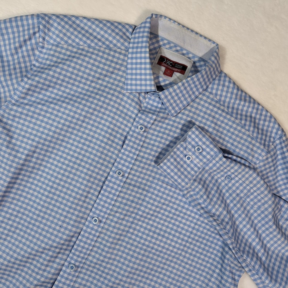 Johnston & Murphy XC4 Mens XL Blue Gingham Cotton Button‎ Down Shirt 74-8454